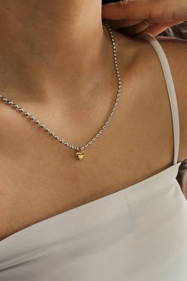 Elegant Silver Plated Mini Heart Necklace - SubhagAlankar