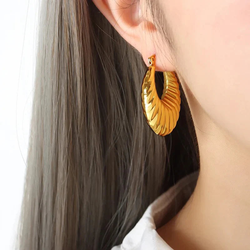 Bold Gold Croissant Hoops Earring - SubhagAlankar