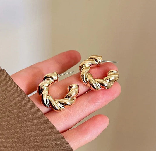 Classic Golden Twisted Half Hoop Earring - SubhagAlankar