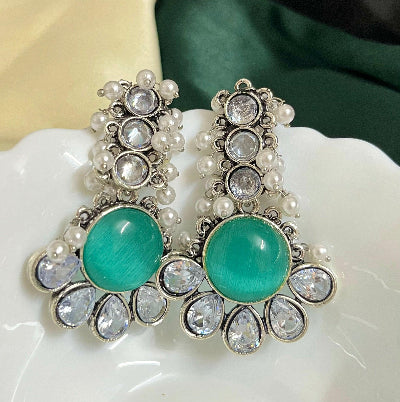 Ambika Silver Plated Drop- Aqua - SubhagAlankar