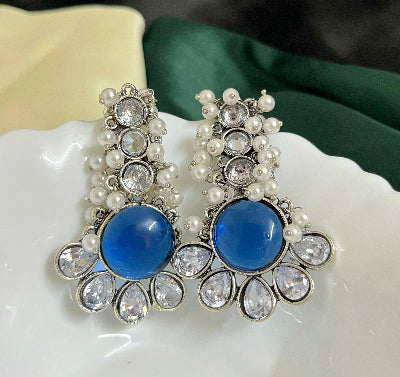 Ambika Silver Plated Drop- Blue - SubhagAlankar