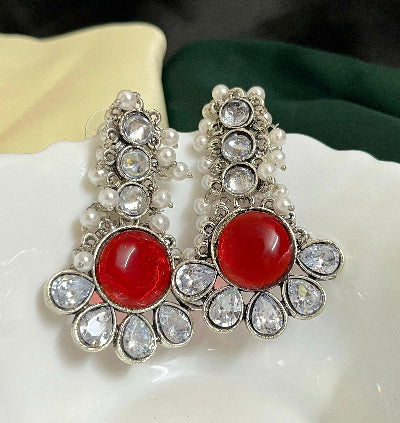 Ambika Silver Plated Drop- Red - SubhagAlankar