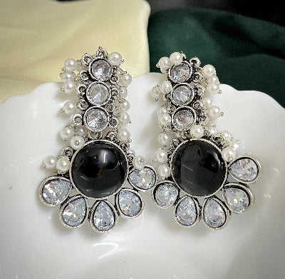 Ambika Silver Plated Drop- Black - SubhagAlankar