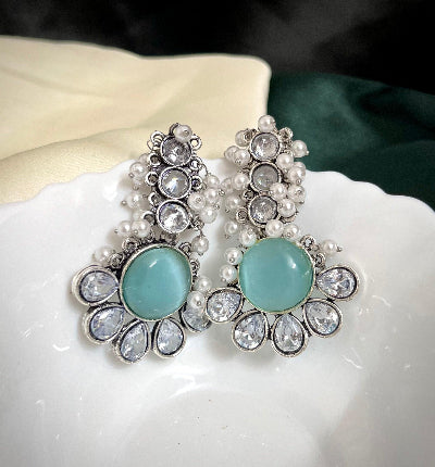 Ambika Silver Plated Drop- Baby Blue - SubhagAlankar