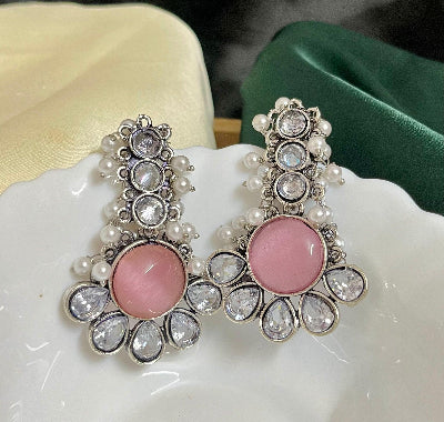 Ambika Silver Plated Drop- Baby Pink - SubhagAlankar