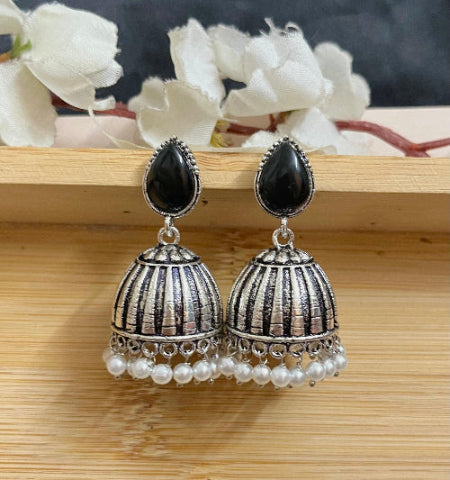 Raas Silver Jhumka - Black - SubhagAlankar