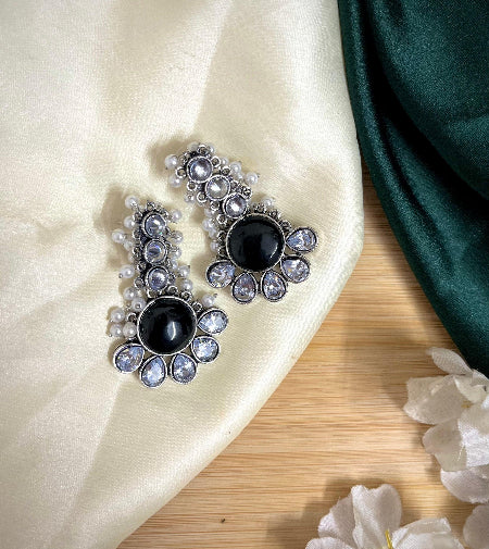 Ambika Silver Plated Drop- Black - SubhagAlankar