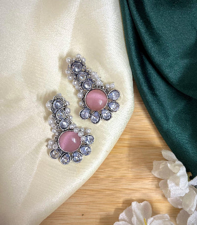 Ambika Silver Plated Drop- Baby Pink - SubhagAlankar