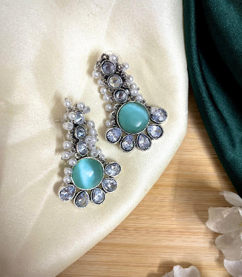 Ambika Silver Plated Drop- Baby Blue - SubhagAlankar