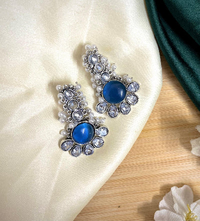 Ambika Silver Plated Drop- Blue - SubhagAlankar