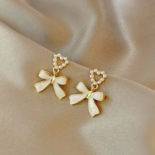 Elegant Heart Bow Dangle Earrings - SubhagAlankar