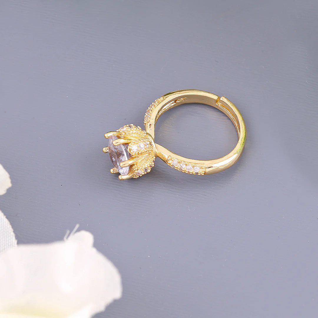 Golden Radiance Crystal Ring - SubhagAlankar