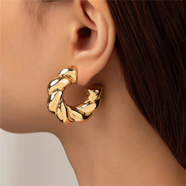 Classic Golden Twisted Half Hoop Earring - SubhagAlankar