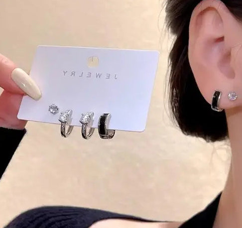 3 pair of Glam Silver Earrings - SubhagAlankar