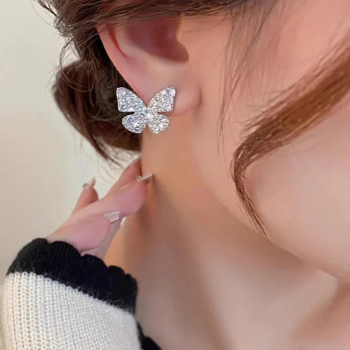 Silver Butterfly Stone Studs - SubhagAlankar