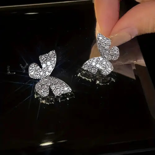 Silver Butterfly Stone Studs - SubhagAlankar