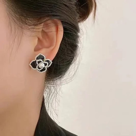 Charm Black Floral Pearl Studs Earring - SubhagAlankar