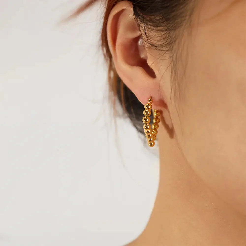 Beaded Geometric Hoop Earrings - SubhagAlankar