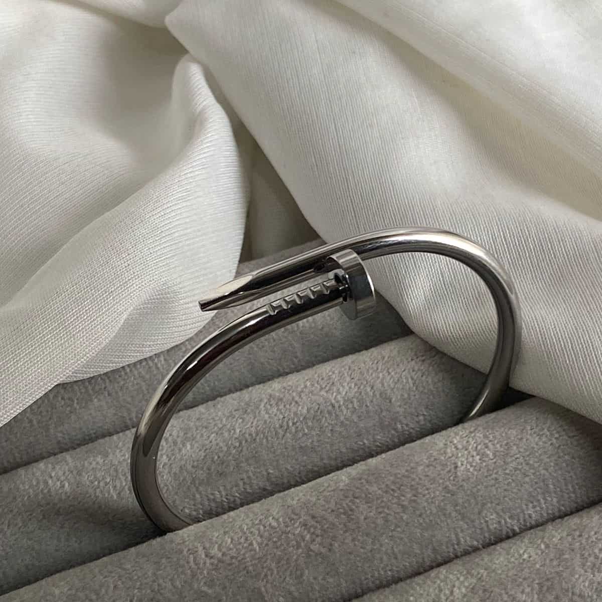 Stainless Steel Nail Silver Toned Love Band Bangle Bracelet