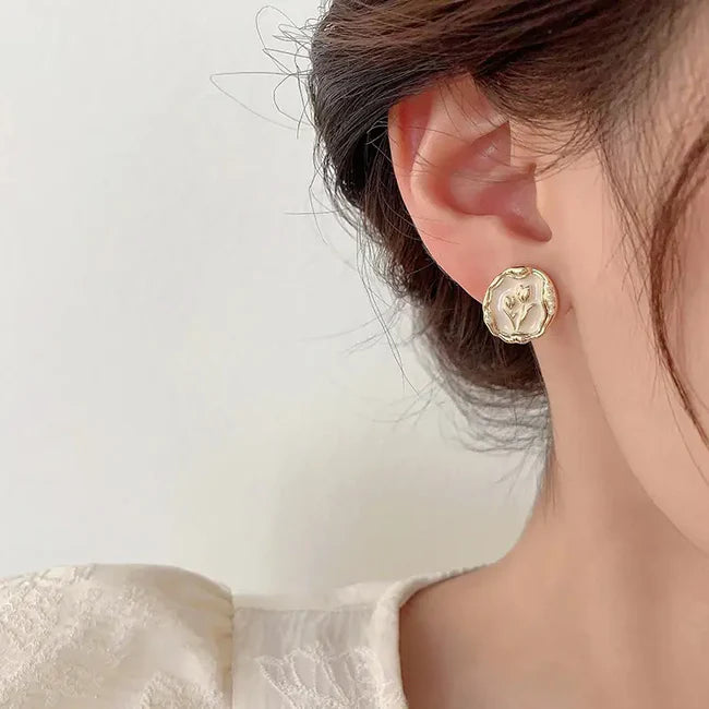White Tulip Enamel Stud Earrings - SubhagAlankar