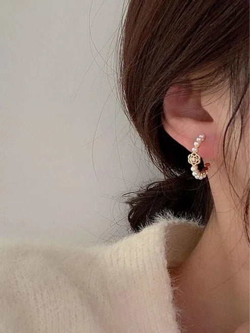 Gold Plated Rose Pearl Hoop - SubhagAlankar