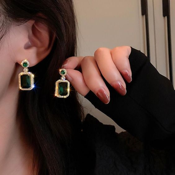 18k Gold Plated Green Emerald Drop Earring - SubhagAlankar