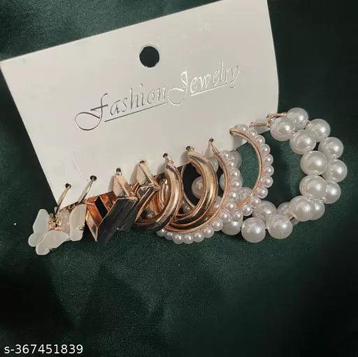 5 pair of pearl Hoops - SubhagAlankar