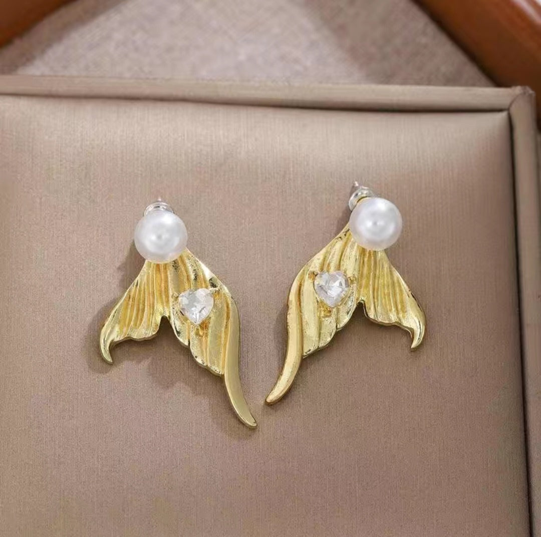 Golden Angel Wing Pearl Earrings - SubhagAlankar