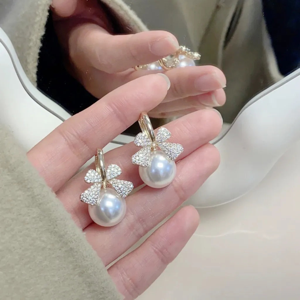 Korean Bow Pearl Stud Earring - SubhagAlankar