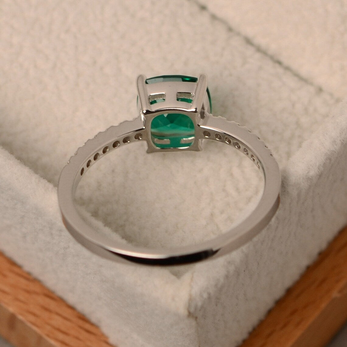 Radiant Green Square Stone Silver Ring - SubhagAlankar