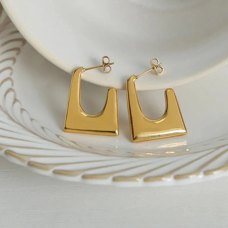 Golden Statement Square Hoops - SubhagAlankar