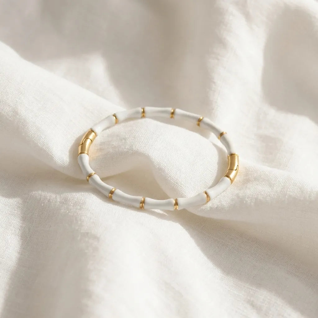 White Enamel Bamboo Thin Wrist/ Baby Size bracelet