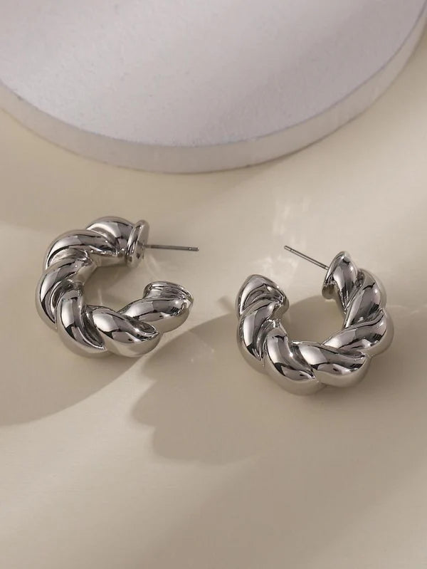 Classic Silver Twisted Half Hoop Earring - SubhagAlankar