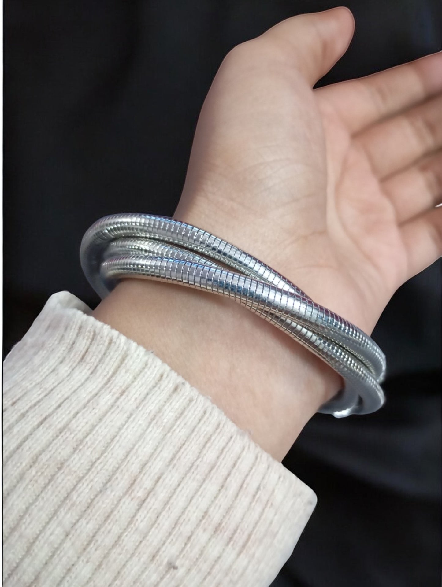 18k Silver Pated 3-Layer Cuff Bracelet