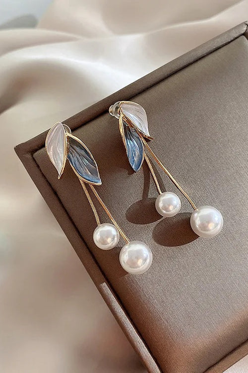 Ari's Blue Leaf Pearl Dangle Earrings (Copy)