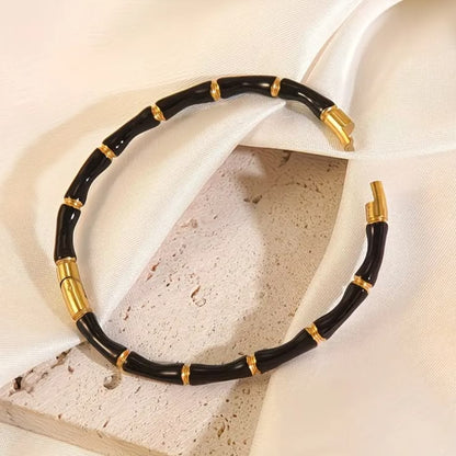 Black Enamel Bamboo -18k Gold plated