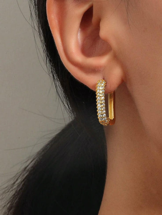 Gold Pave Rectangular Hoop Earrings