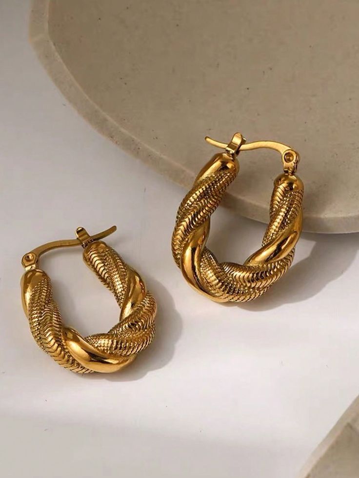 18K Gold Plated Textured Twist Hoop