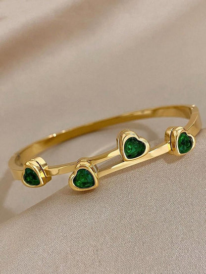 Green Heart Stone Thin Wrist/ Baby Size Bracelet