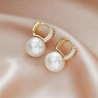 Gold Plated Pearl Stone Huggie Earring