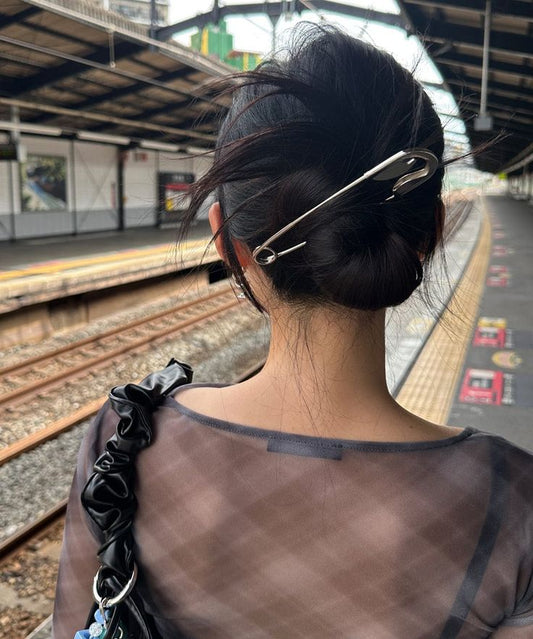 Oversized Safety Pin Hair Clip - Silver