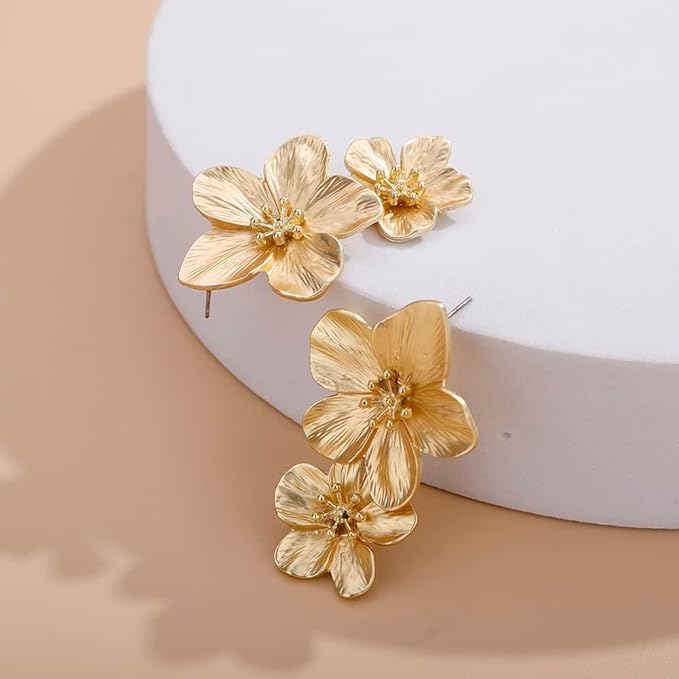 Golden Statement Flower Drop Earring