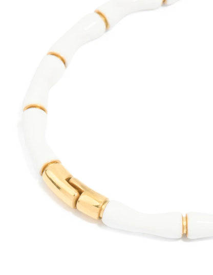 White Enamel Bamboo -18k Gold plated