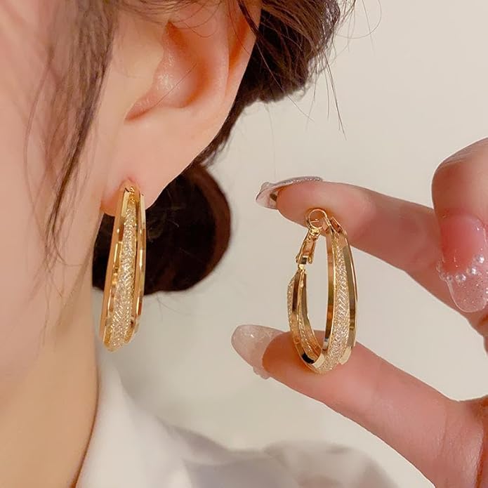 Gold Plated Triple-Layer Hoop Earrings