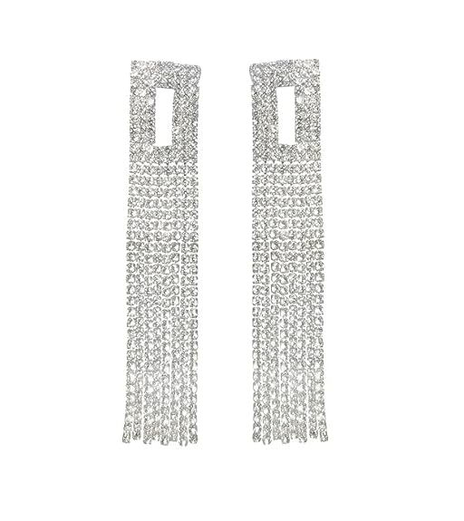 Elegant Rhinestone Long Tassel Earrings