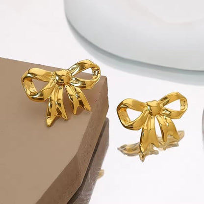 Gold Bow Knot Stud Earrings - SubhagAlankar