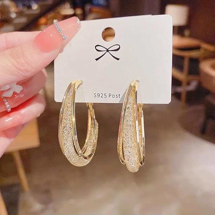 Gold Plated Triple-Layer Hoop Earrings