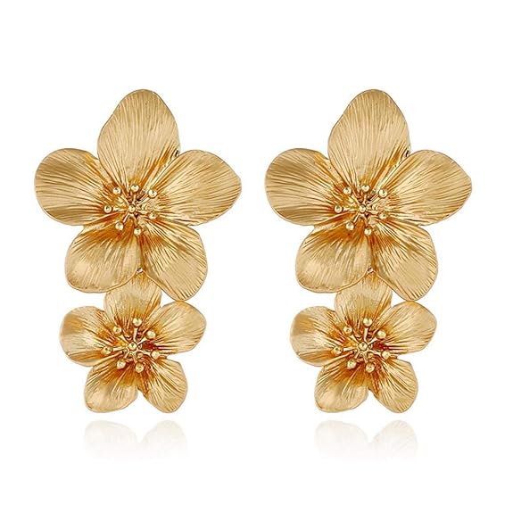 Golden Statement Flower Drop Earring