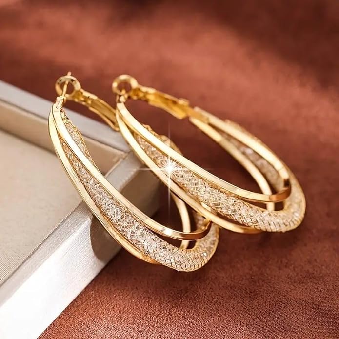 Gold Plated Triple-Layer Hoop Earrings