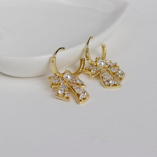 Elegant Bow Stone Huggie Earring